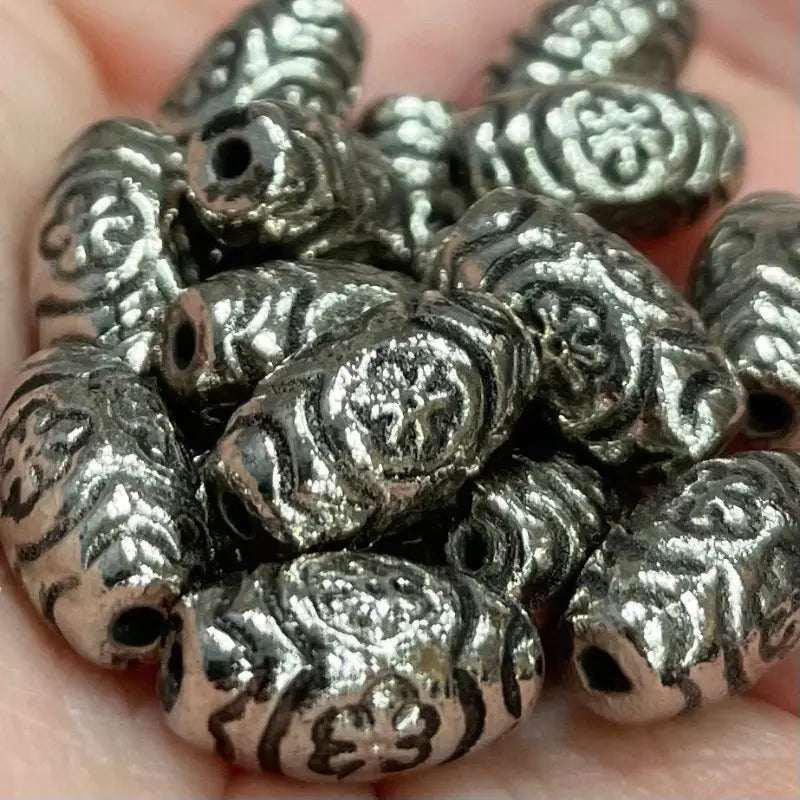 40 Silver Plated Acrylic Pattern Oval Beads - Sea Beads