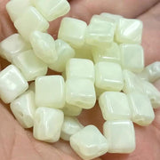 40 Yellow Jonquil Czech Silky Opal Two Hole Glass Beads - Sea Beads