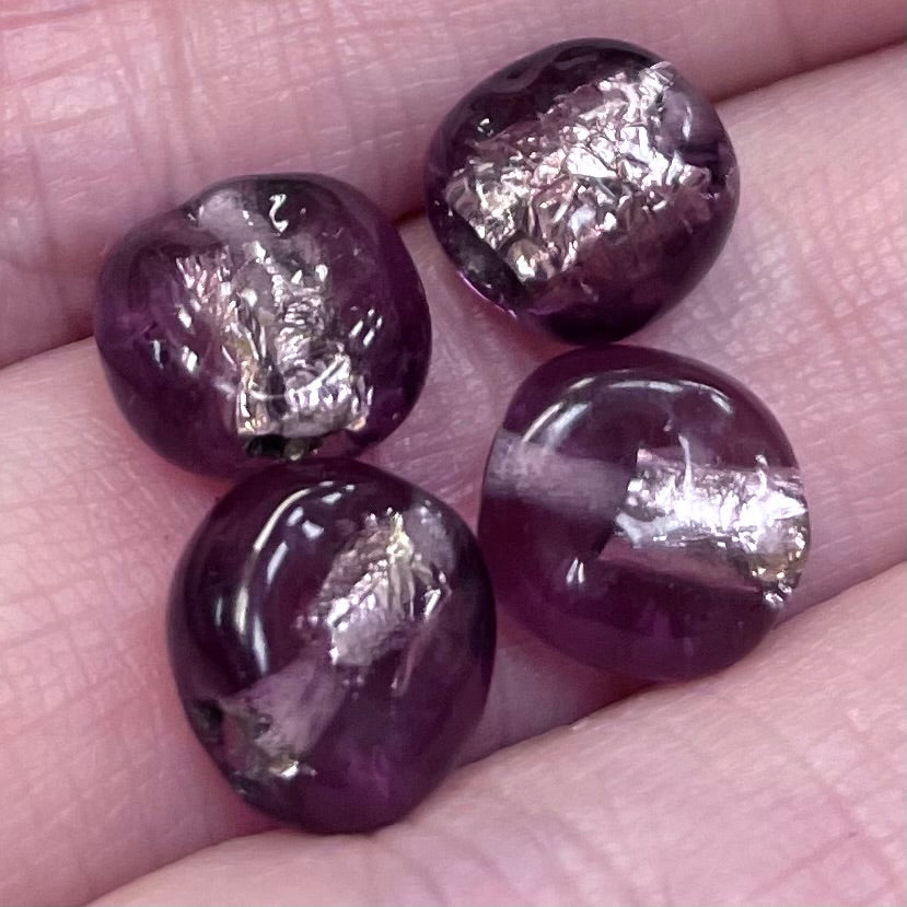 4 Vintage Purple Japan Foil Glass Beads
