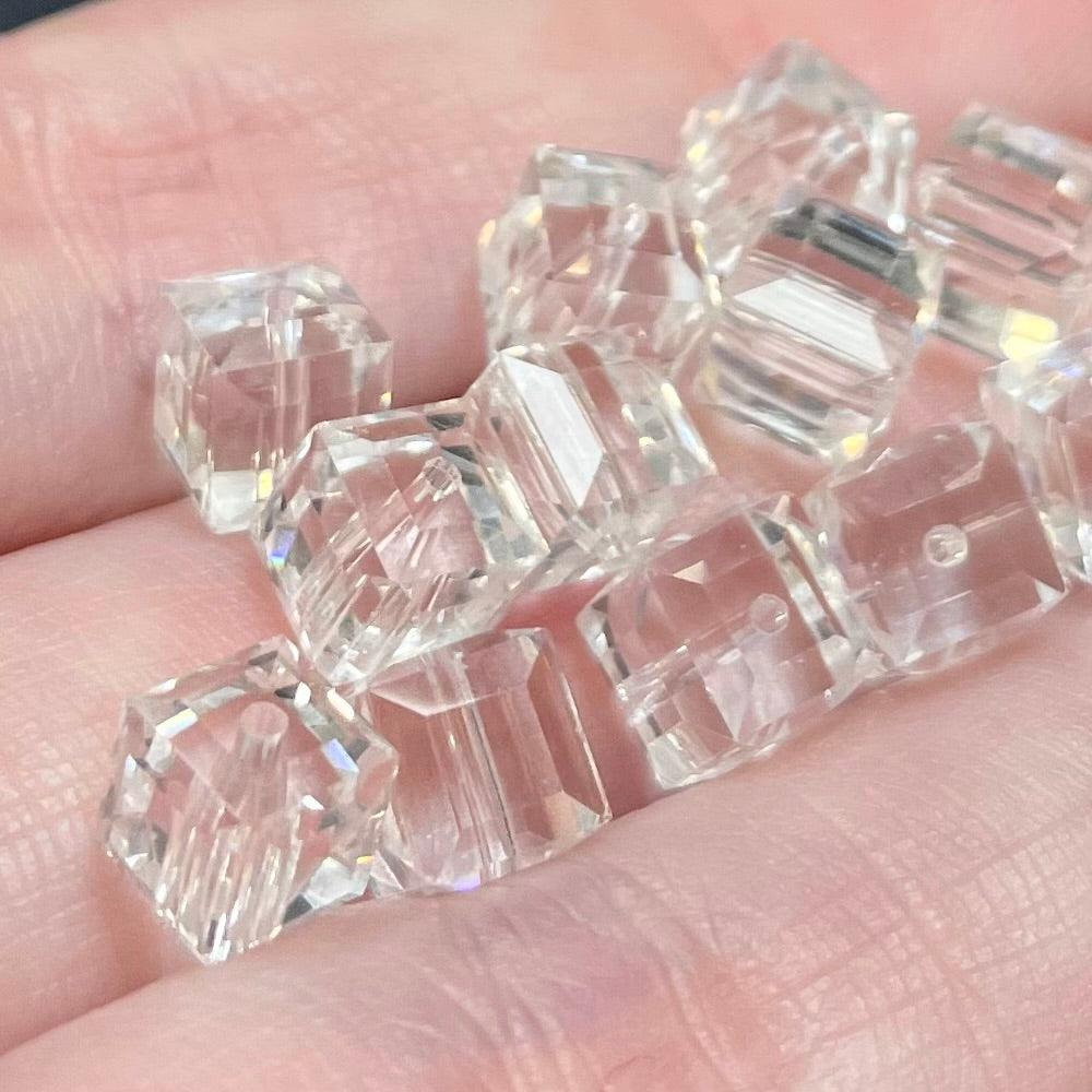 12 Vintage Clear Austrian Cube Crystal Beads Art #5601