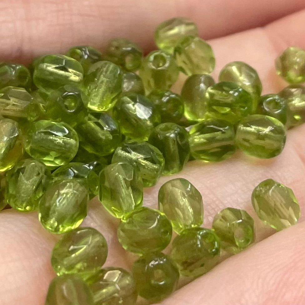 100 Transparent Olivine Czech Fire Polished Glass Beads