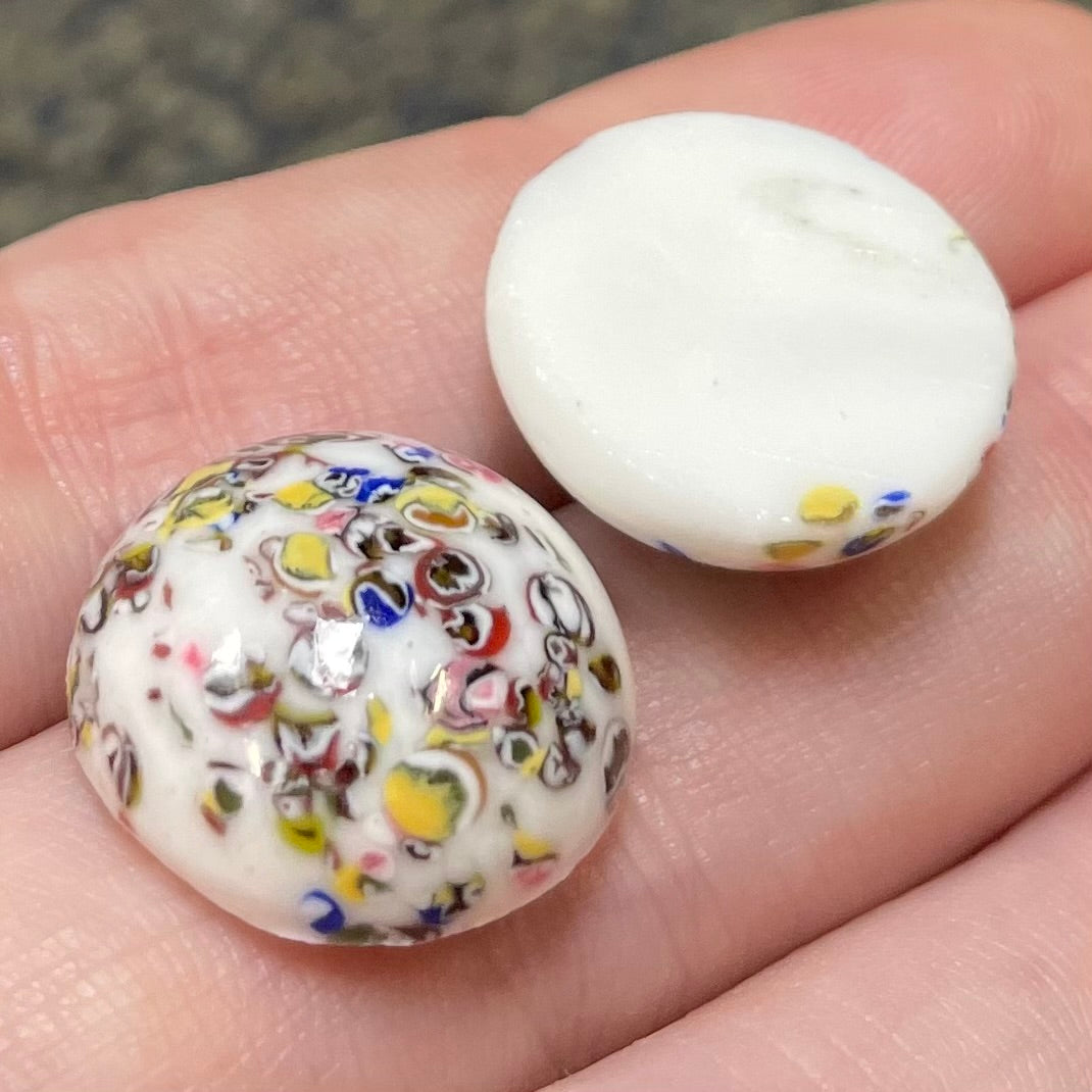 2 Vintage White Millefiori Round Glass Cabochons