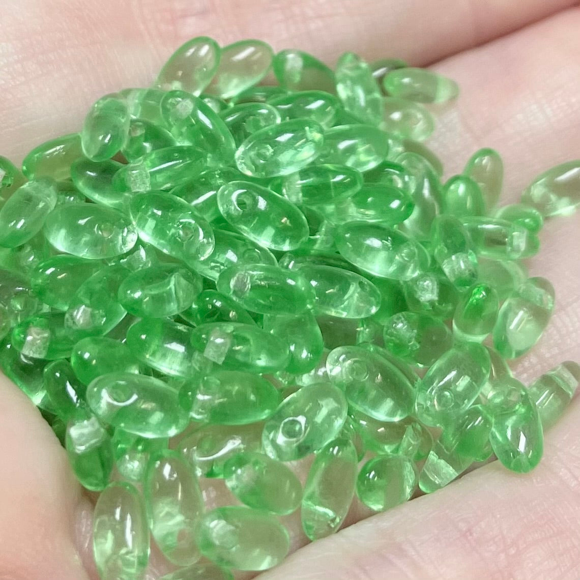 20g Green Peridot Light Czech Rizo Glass Seed Beads