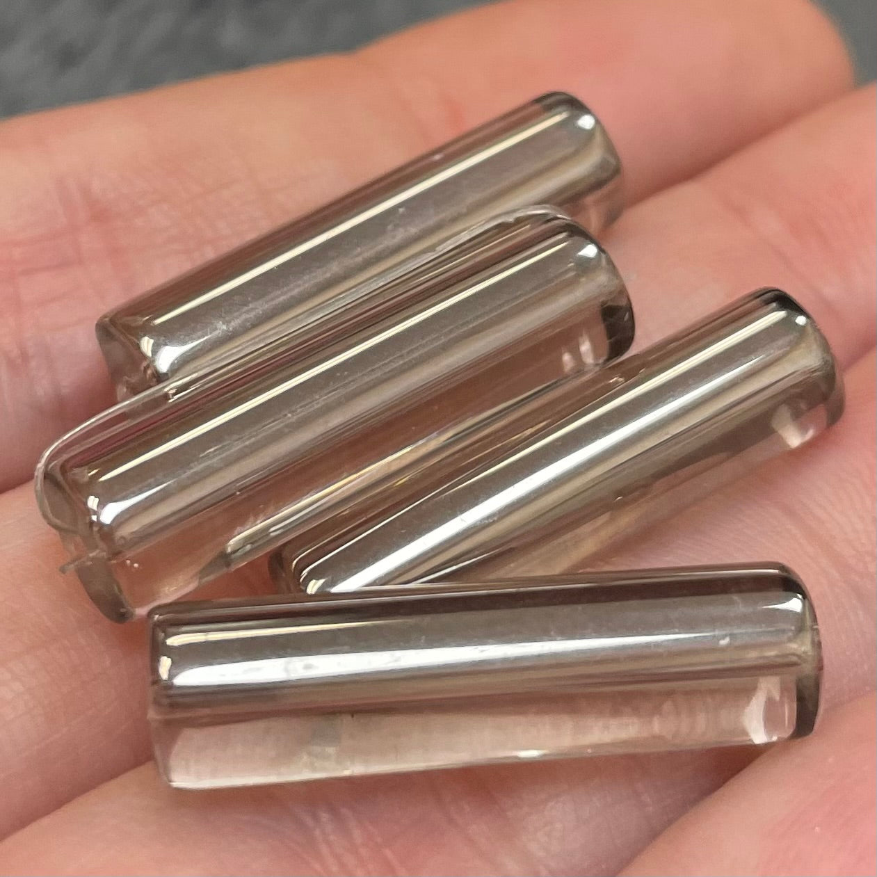 4 Vintage Black Diamond Light Tube Glass Beads