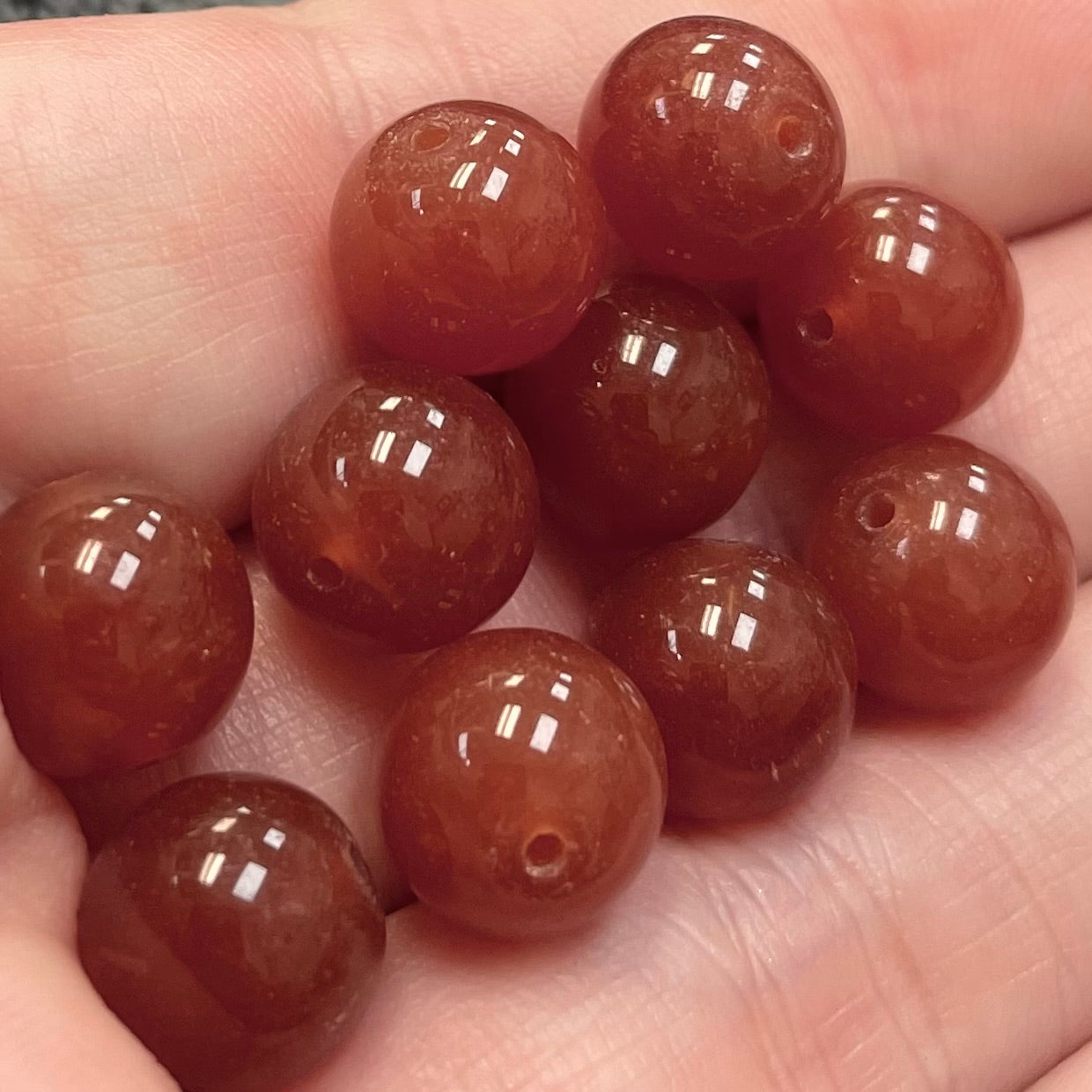 10 Vintage Carnelian Round Glass Beads