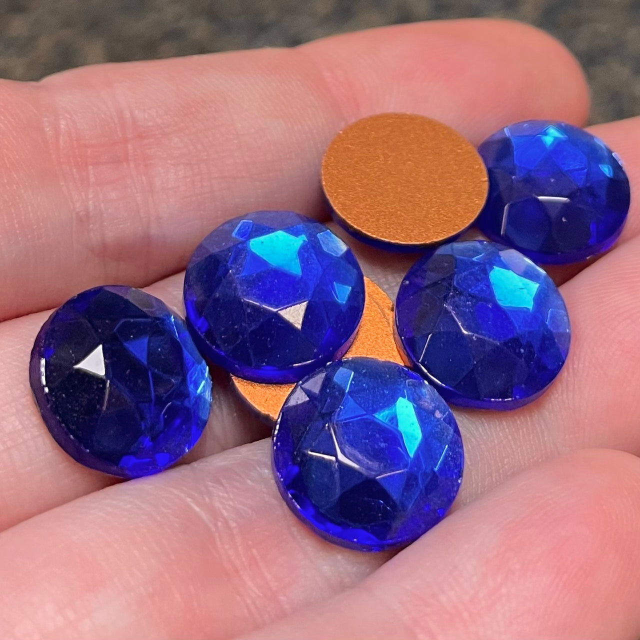 12 Vintage Blue Cobalt Round Glass Cabochons
