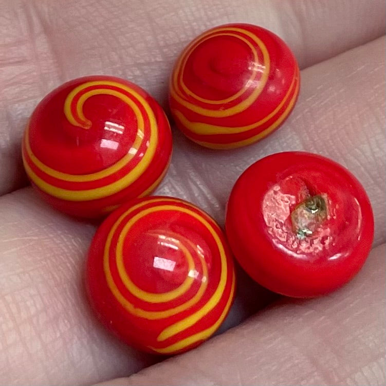 4 Vintage Red Yellow Japan Button Glass Fronts