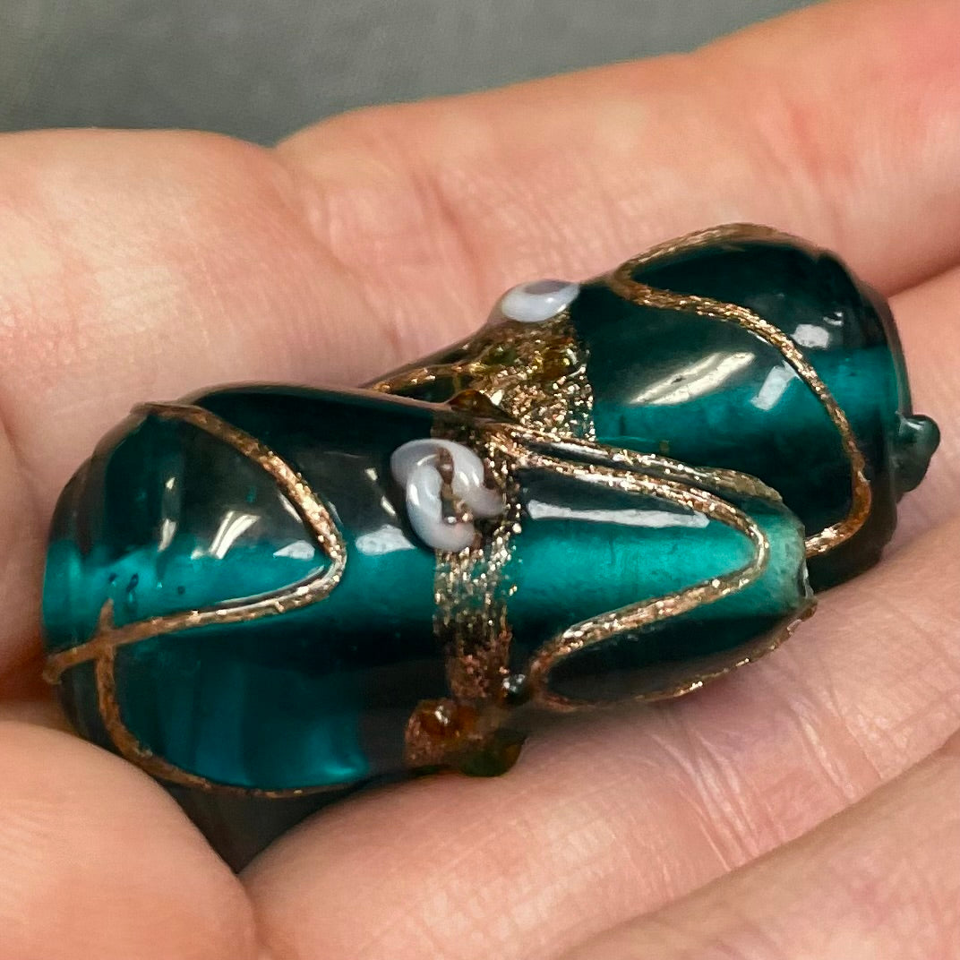 2 Vintage Aqua Wedding Cake Teardrop Glass Beads