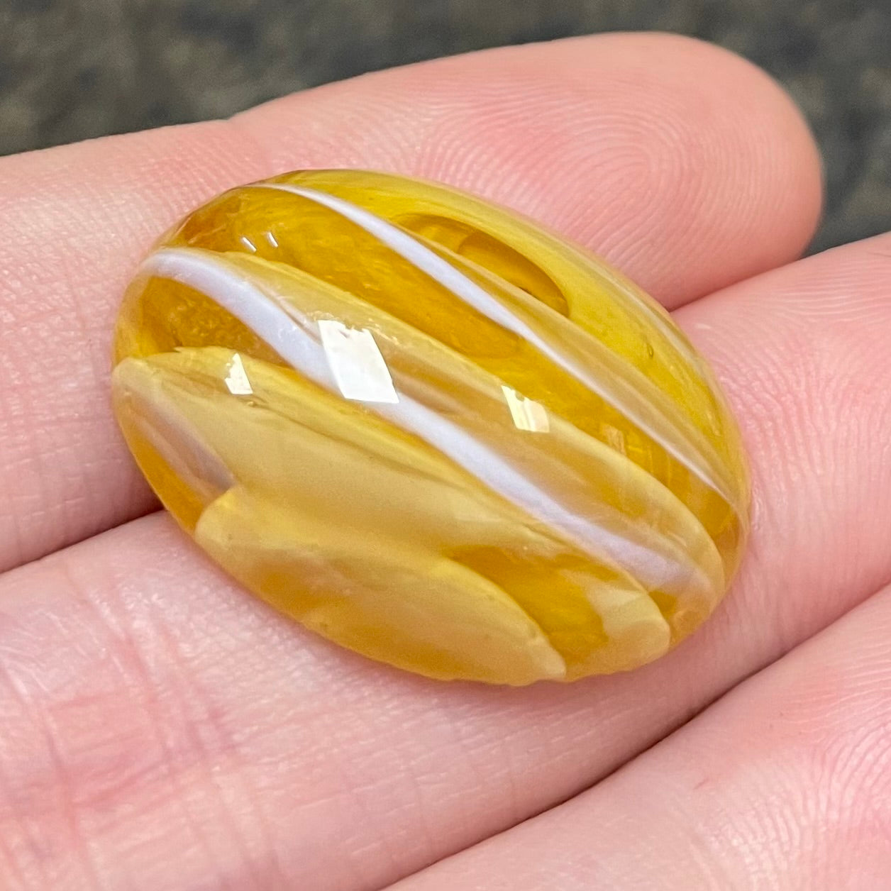 1 Vintage Yellow Golden Silky Oval Glass Cabochon