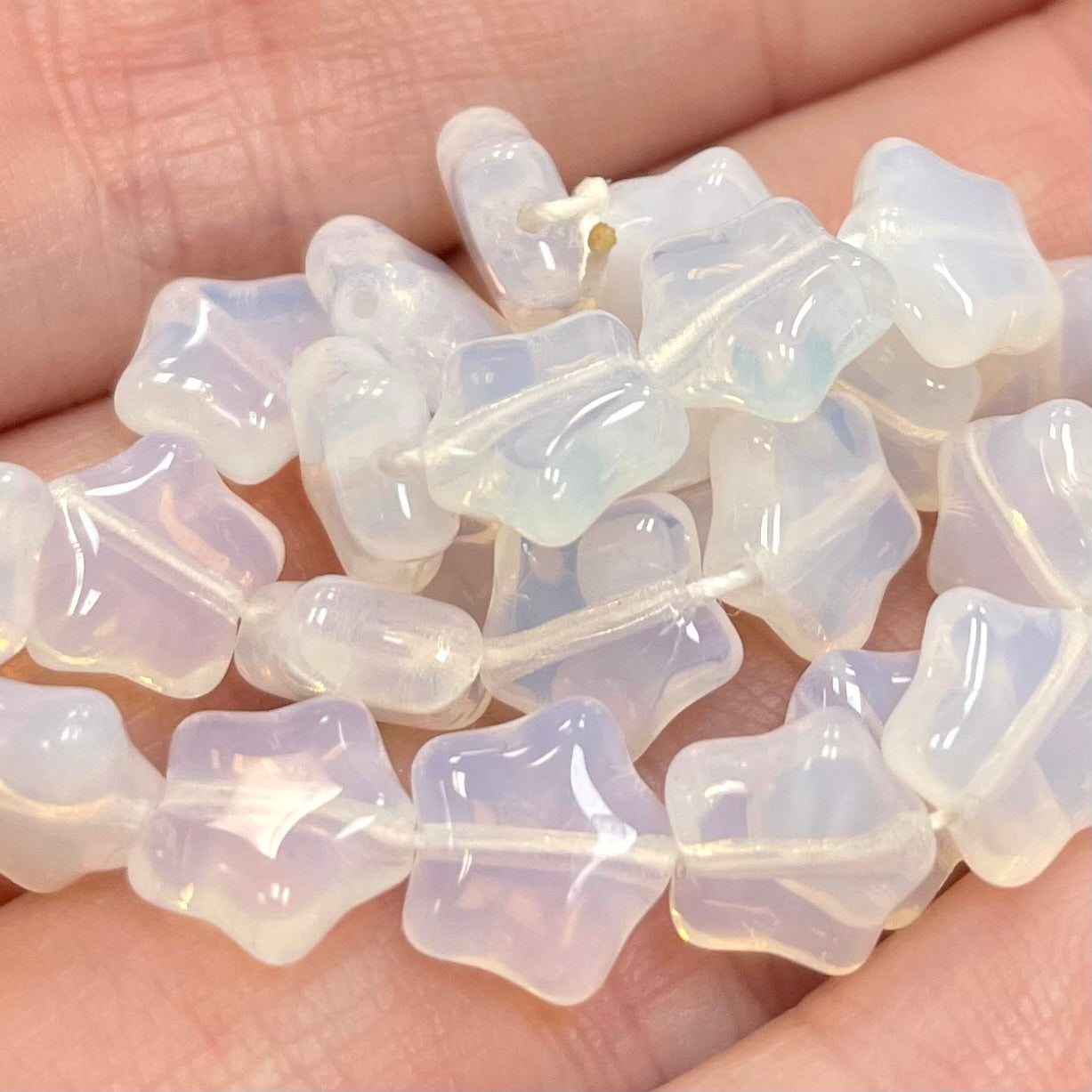 25 Vintage Czech White Opal Star Glass Beads