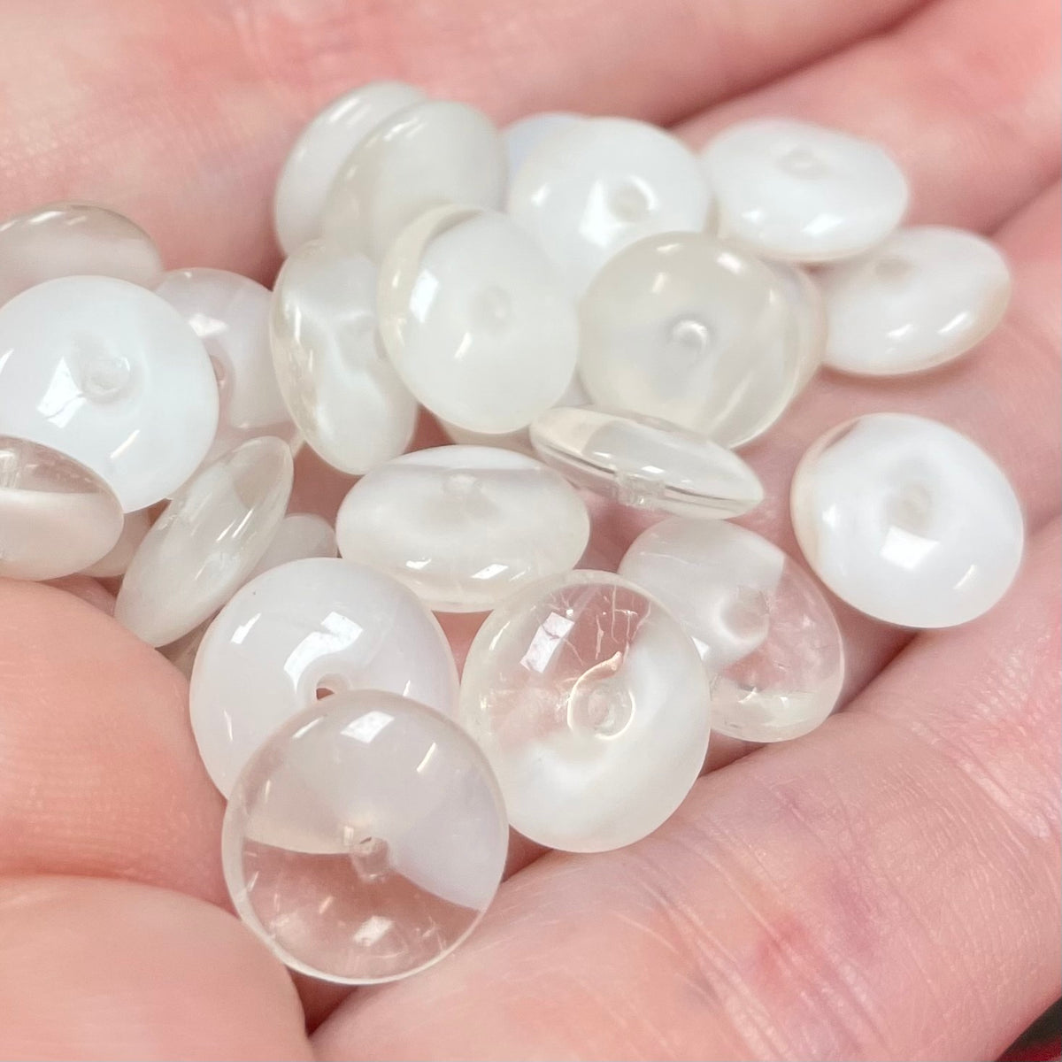 25 Vintage White Clear Disc Rondelle Glass Beads