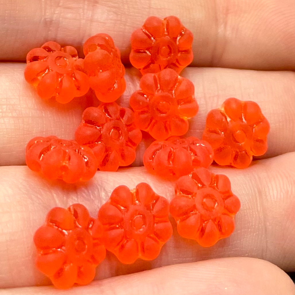 50 Bright Opalescent Orange Czech Coin Glass Beads