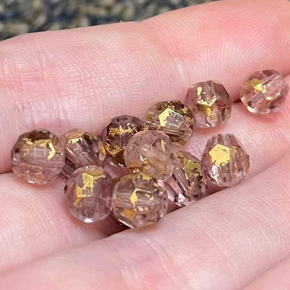 12 Vintage Purple Gold German Glass Beads