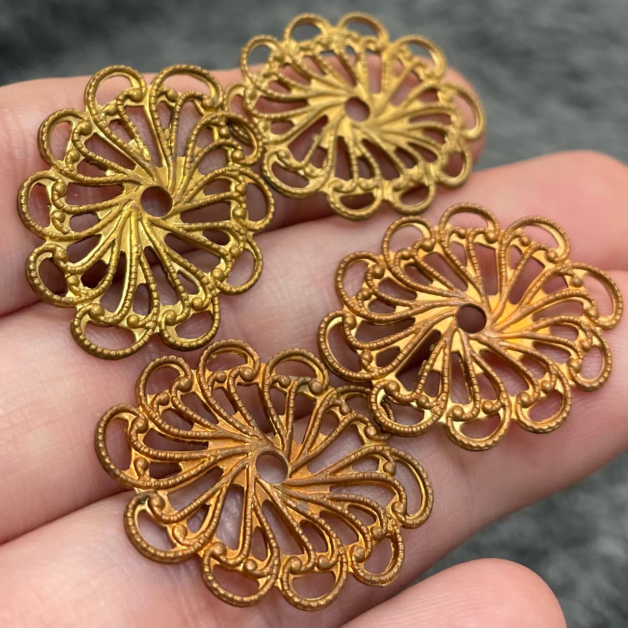 4 Vintage Brass Oval Metal Stampings