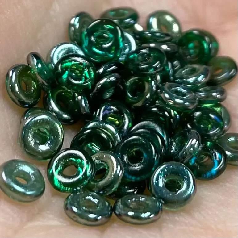 5 Grams Green Emerald Czech Celesian O Ring Glass Beads - Sea Beads
