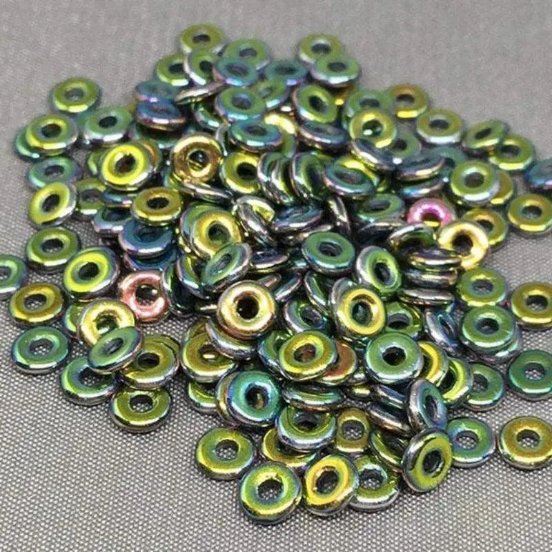 5 Grams Metallic Magic Green Czech "O" Ring Glass Beads - Sea Beads