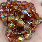50 Amber AB Czech Fire Polished Glass Beads - Sea Beads