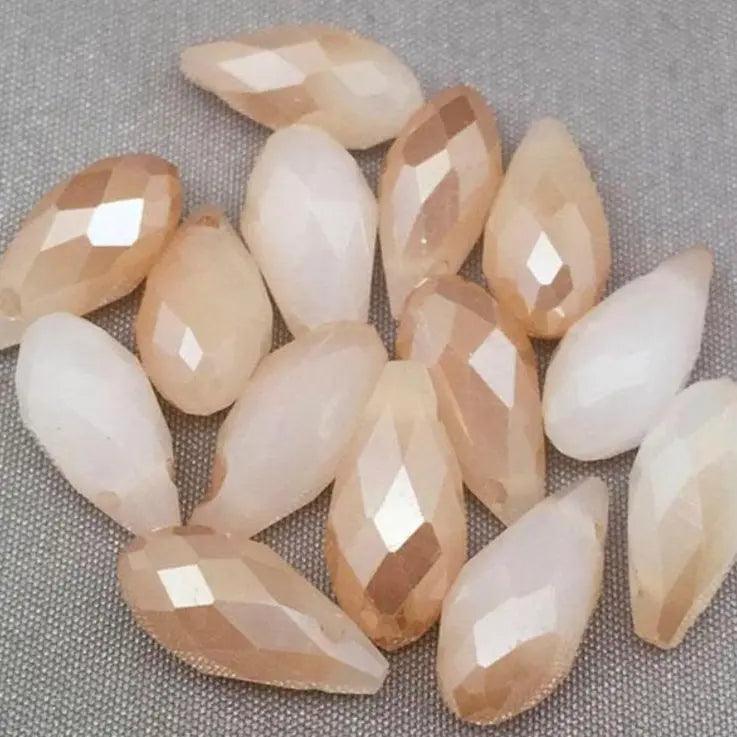 50 Beige Cream Briolette Glass Beads - Sea Beads