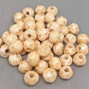 50 Beige Golden Czech Picasso Large Hole Glass Beads - Sea Beads