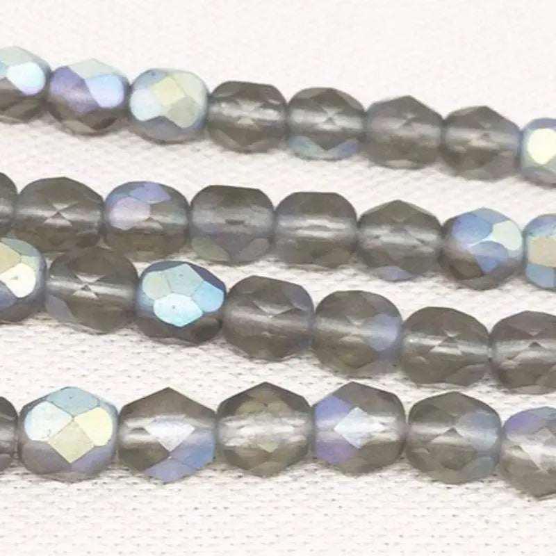 50 Black Diamond AB Czech Matte Fire Polished Glass Beads - Sea Beads