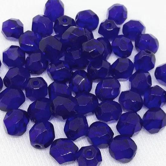 50 Blue Cobalt Czech Fire Polished Glass Beads - Sea Beads