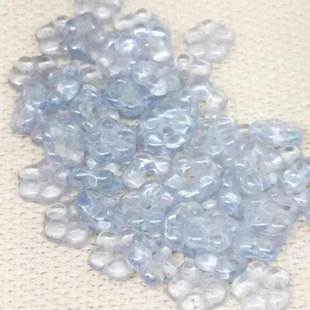 50 Blue Light Czech Dainty Flower Glass Beads - Sea Beads