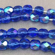 50 Blue Sapphire AB Czech Glass Beads Fire Polished - Sea Beads