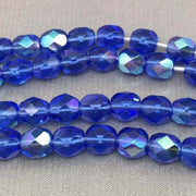 50 Blue Sapphire Dark AB Czech Fire Polished Glass Beads - Sea Beads