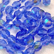 50 Blue Sapphire AB Czech Glass Fire Polished Beads - Sea Beads