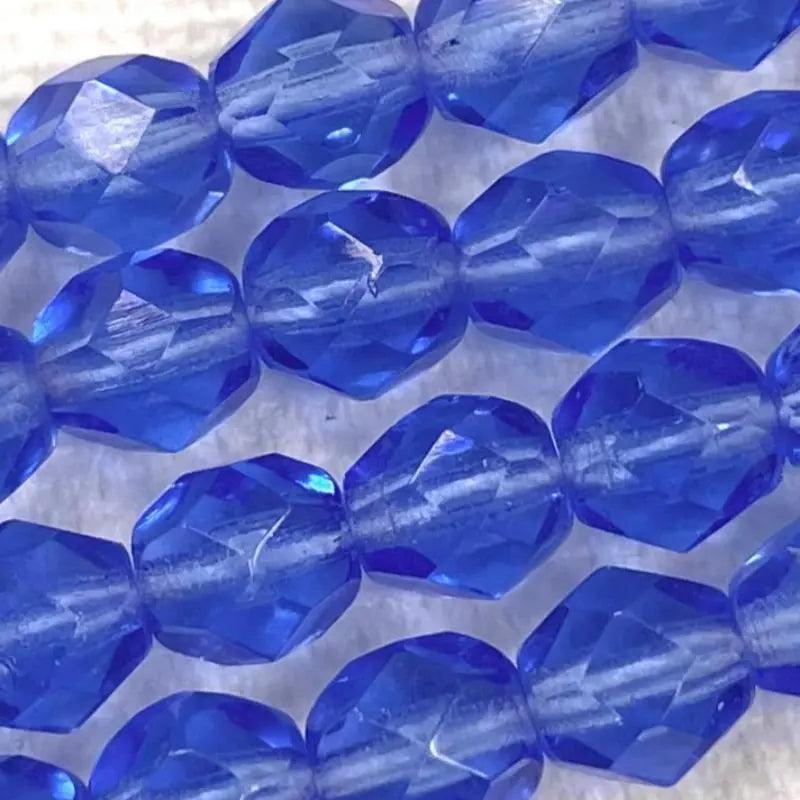 50 Blue Sapphire Czech Glass Fire Polished Beads - Sea Beads