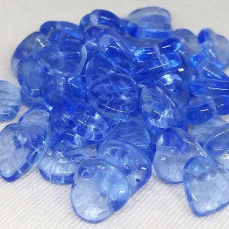50 Blue Sapphire Czech Leaf Glass Beads - Sea Beads