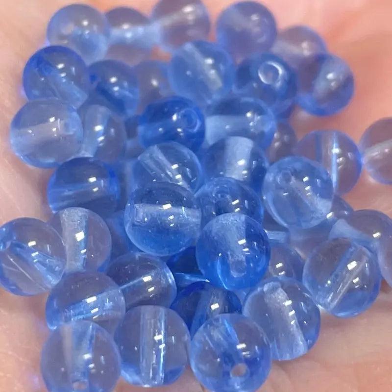50 Blue Sapphire Czech Round Glass Beads - Sea Beads