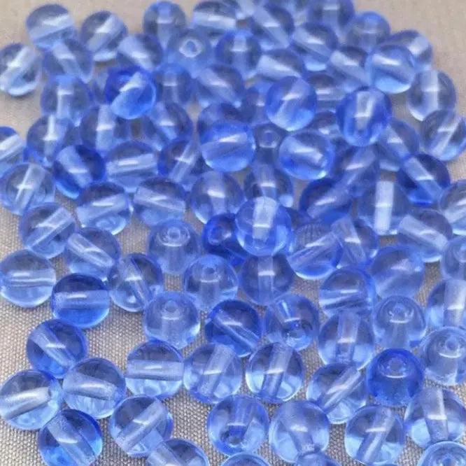 50 Blue Sapphire Czech Glass Round Beads - Sea Beads