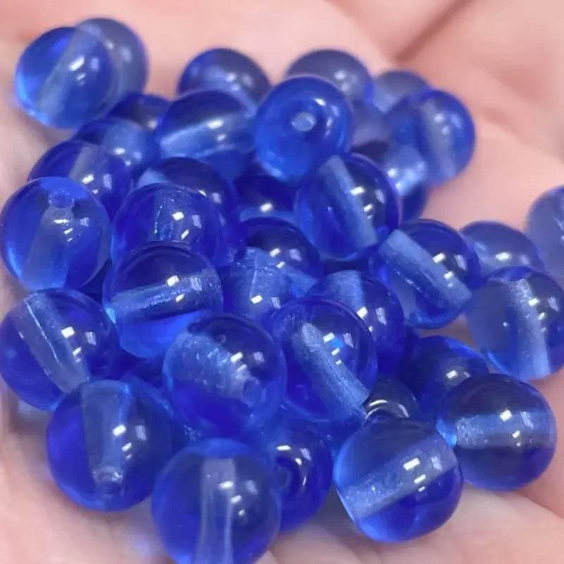 50 Blue Sapphire Medium Czech Round Glass Beads - Sea Beads