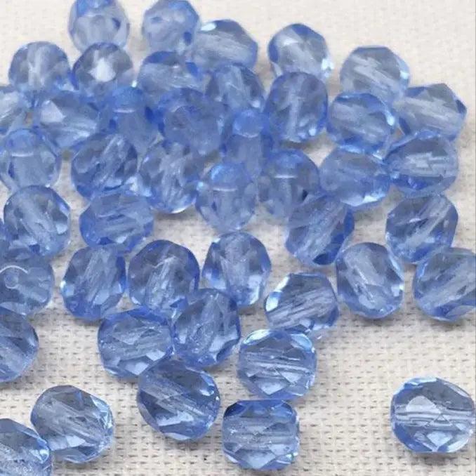 50 Blue Sapphire Light Czech Glass Fire Polished Beads - Sea Beads