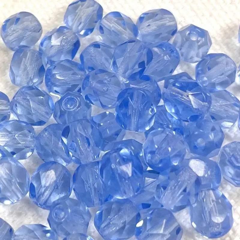 50 Blue Sapphire Light Czech Fire Polished Glass Beads - Sea Beads