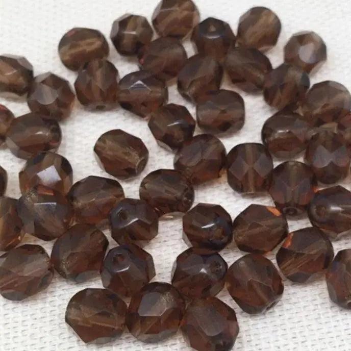 50 Brown Czech Fire Polished Glass Beads - Sea Beads