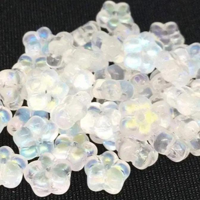50 Clear AB Czech Flower Glass Beads - Sea Beads