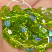 50 Green Apple AB Fire Polished Glass Beads - Sea Beads
