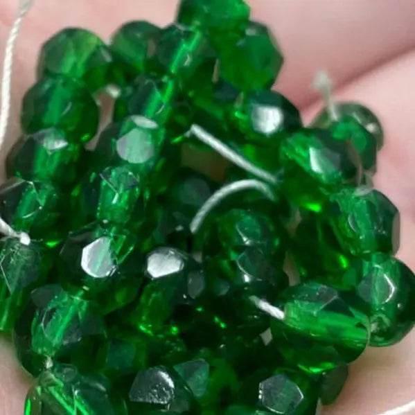 50 Green Czech Faceted Glass Beads - Sea Beads
