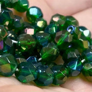 50 Green Czech Iris Fire Polished Glass Beads - Sea Beads