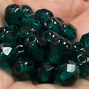 50 Green Emerald Green Czech Fire Polished Glass Beads - Sea Beads