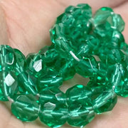 50 Green Emerald Light Czech Fire Polished Glass Beads - Sea Beads