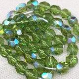50 Green Olivine AB Czech Fire Polished Glass Beads - Sea Beads