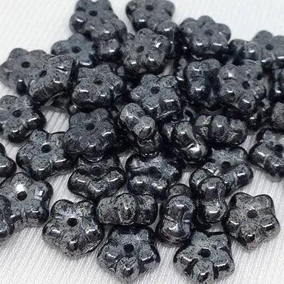 50 Gunmetal Czech Flower Glass Beads - Sea Beads