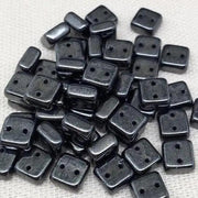 50 Gunmetal Two Hole Chexx Czech Square Glass Beads - Sea Beads