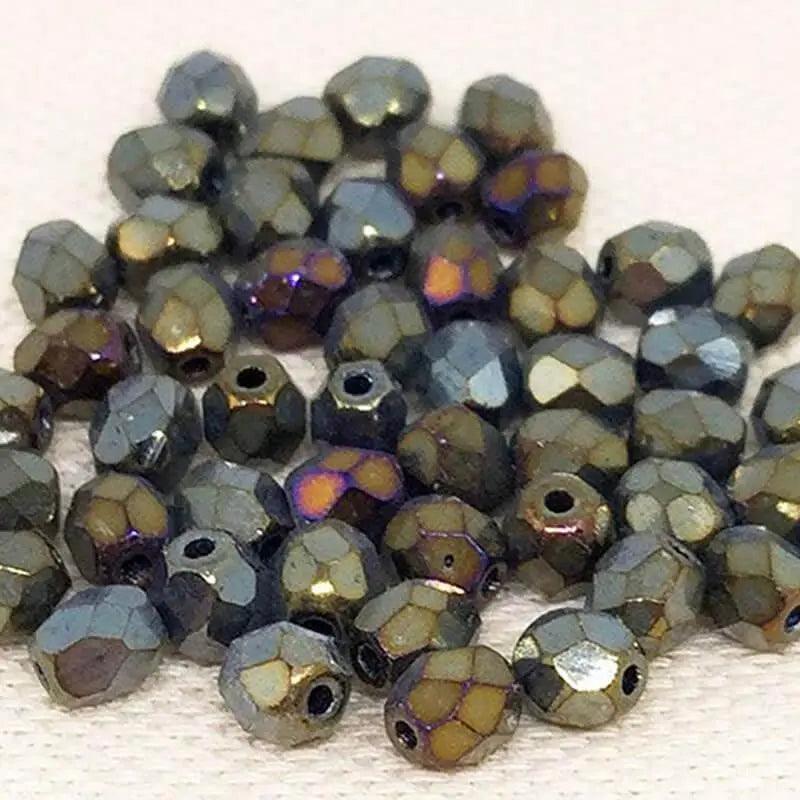 50 Iris Bronze Czech Faceted Glass Beads - Sea Beads