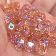 50 Peach Pink AB Czech Fire Polished Glass Beads - Sea Beads