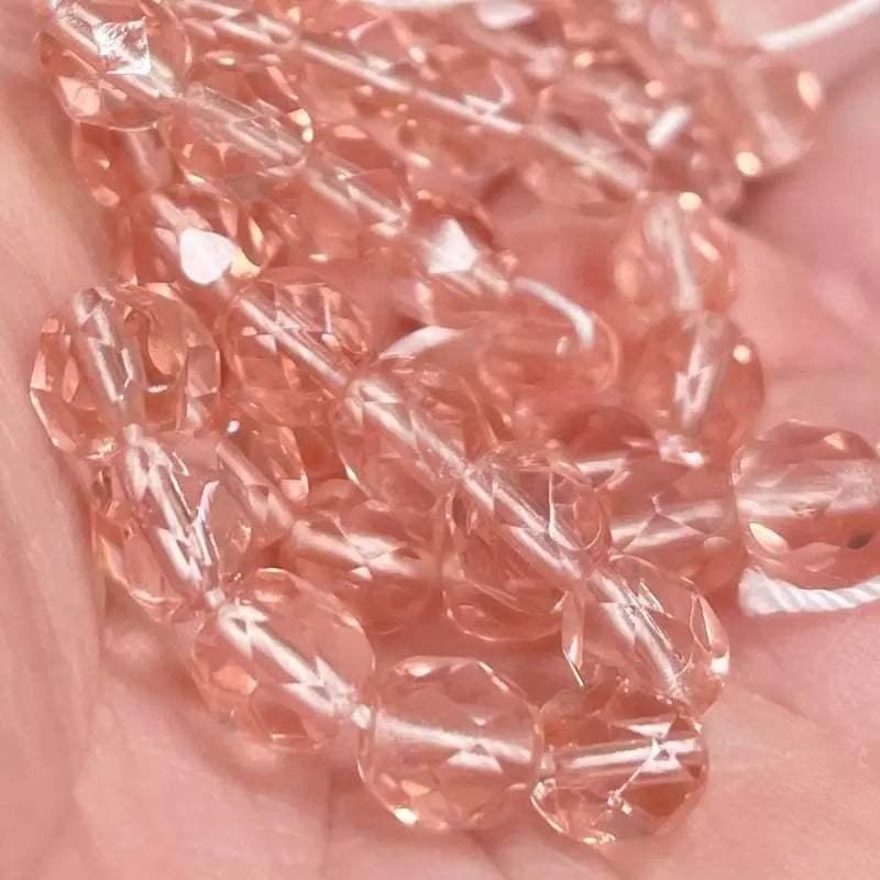 50 Peach Pink Czech Fire Polished Transparent Glass Beads - Sea Beads