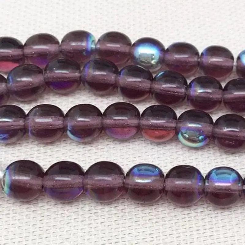 50 Purple Amethyst AB Czech Round Glass Beads - Sea Beads